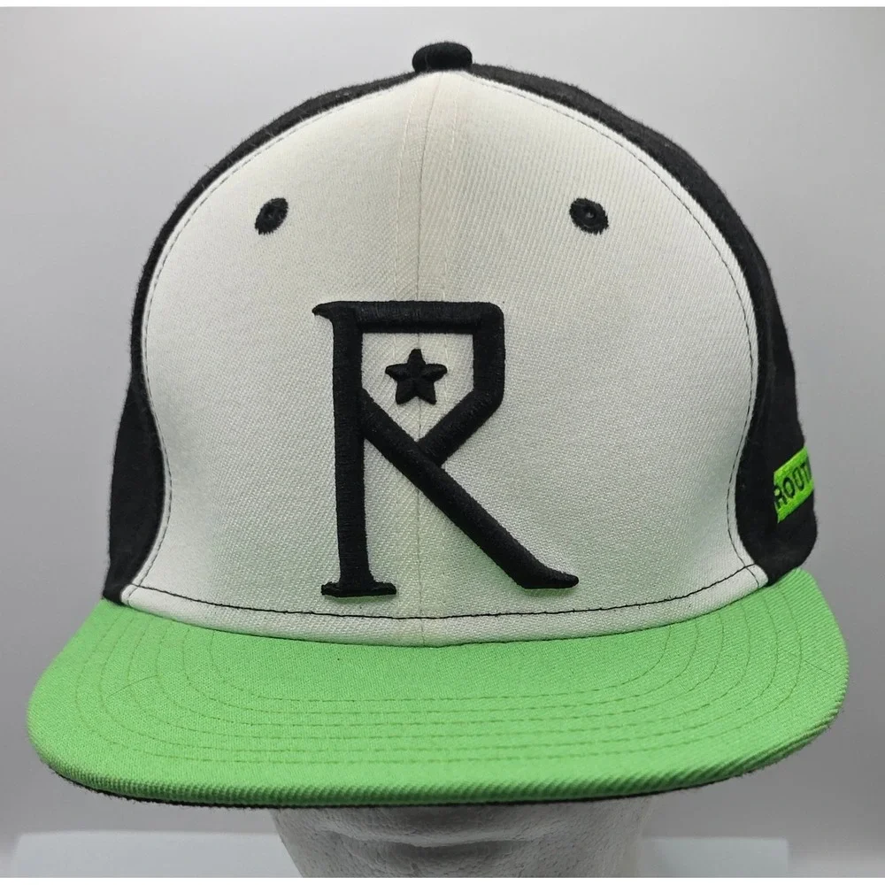 Routine Baseball Snapback Hat R Logo Green‎ Bill Black White Fitted  L Cap